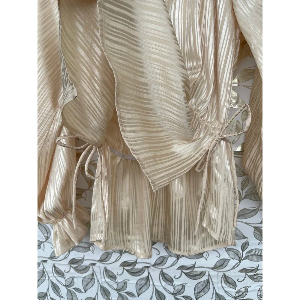 NWT Vita Grace Satin Peplum Top & Asymmetric Skirt Set S/M Champagne Luxury